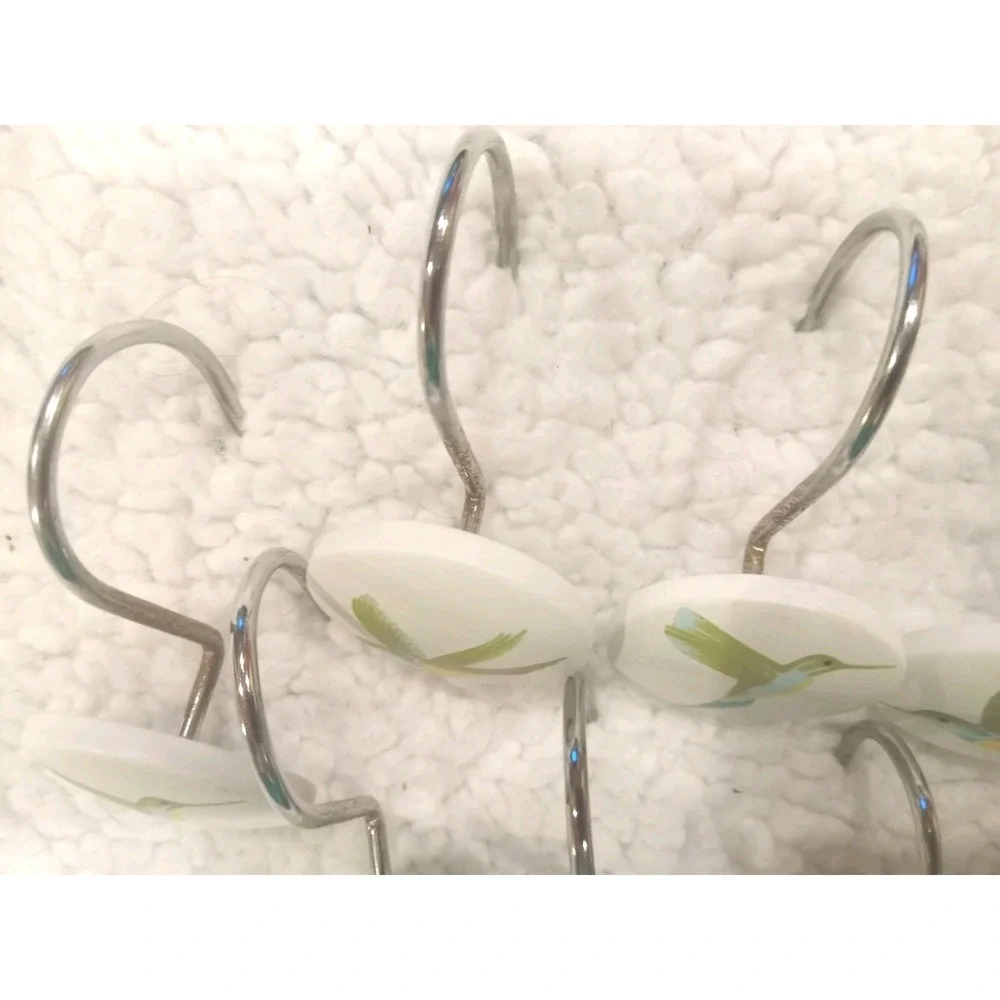 New Set‎ of 12 Humingbird Shower Curtain Hooks Whimsical Cottage Coastal Garden
